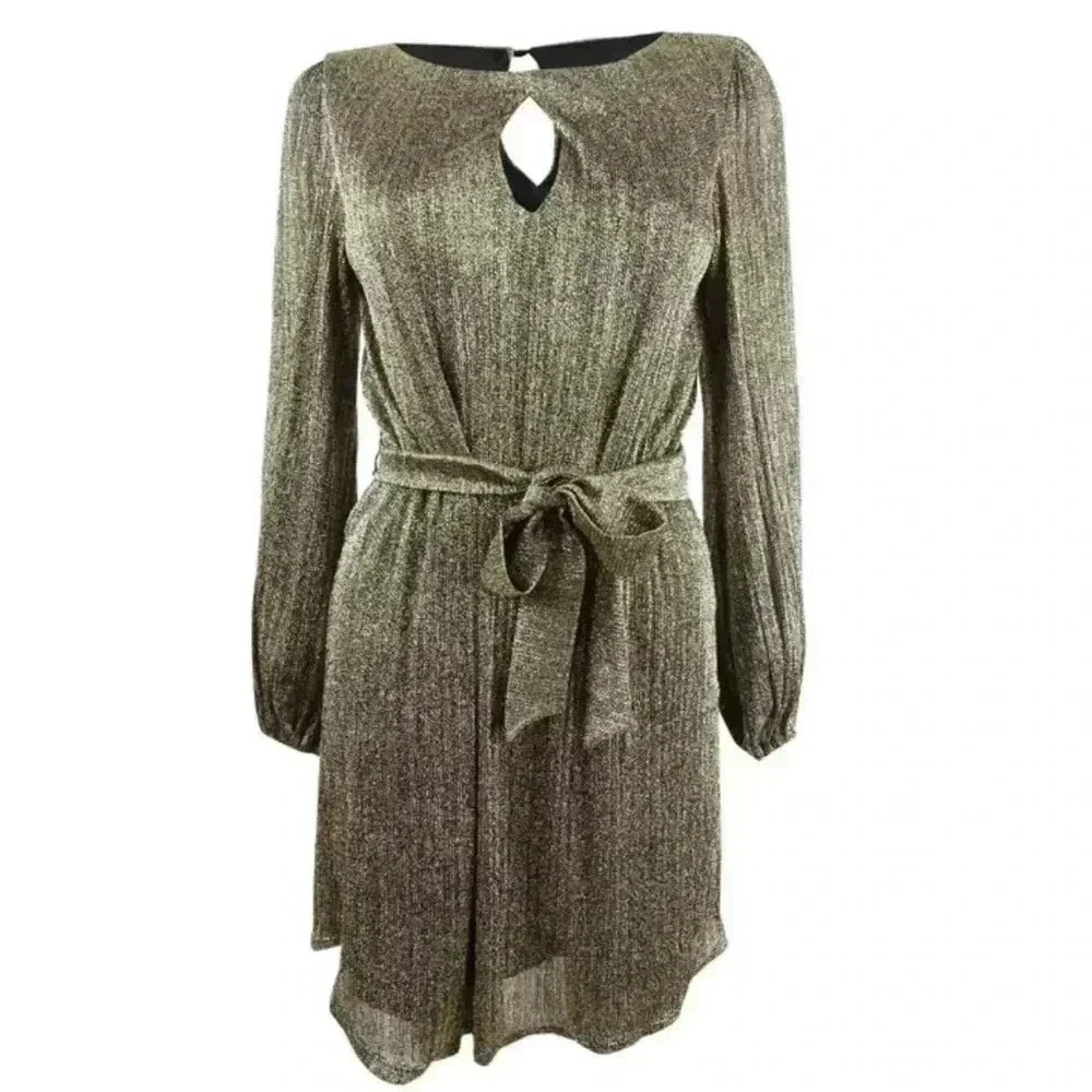 Elegant Long Sleeve Metallic Dress